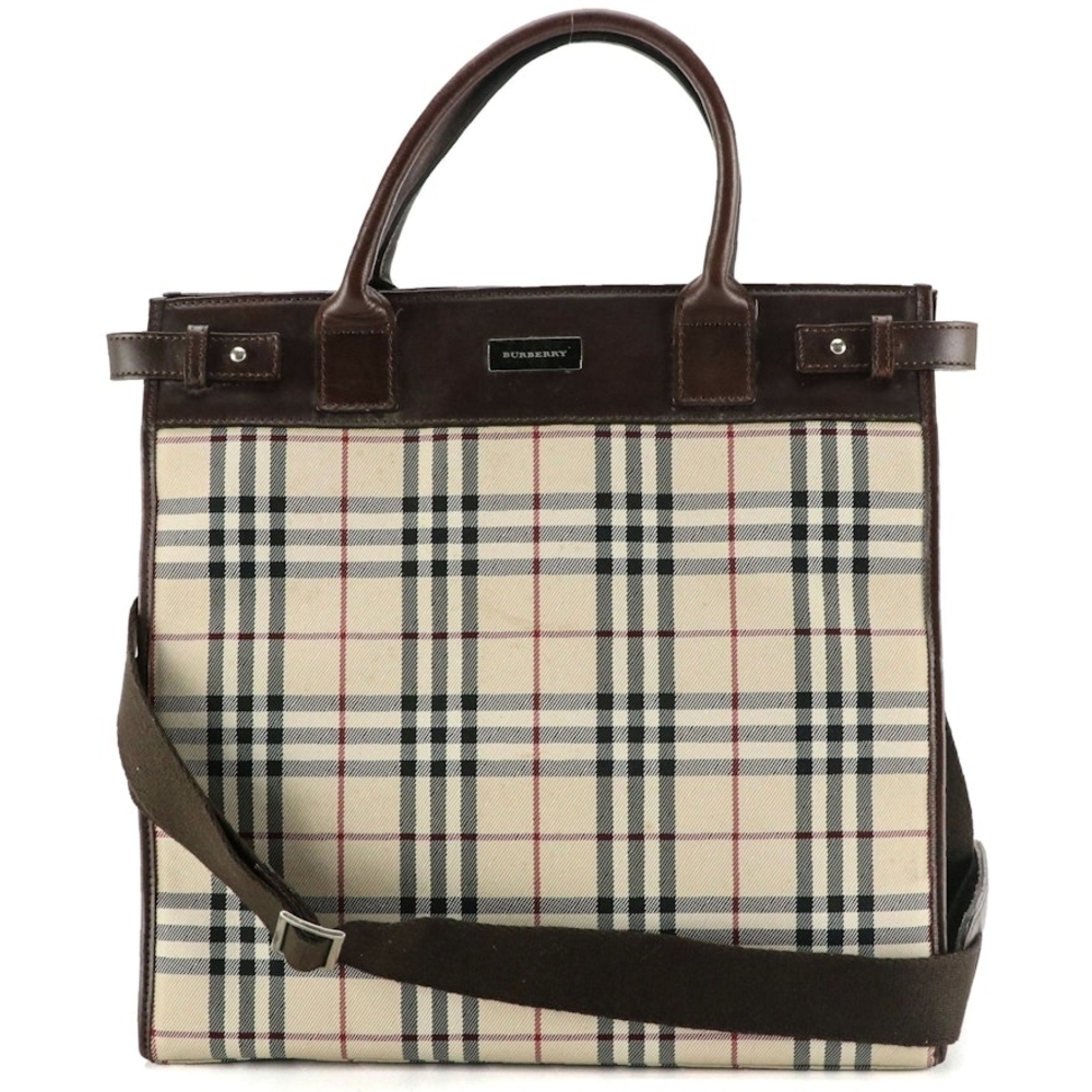 Burberry Tote Bag in House Check Canvas and Brown Leather